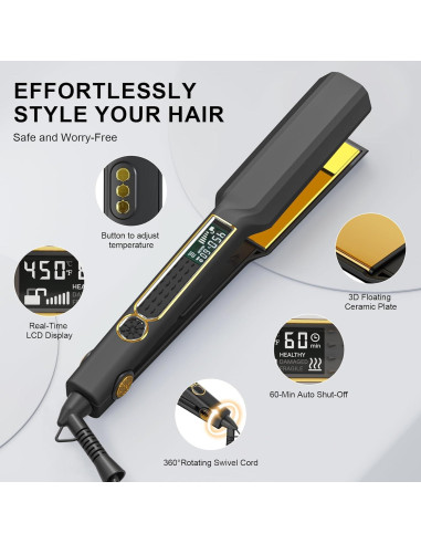 Plancha de Pelo Profesional Thirtek 1.5" Cerámica Titanio LCD