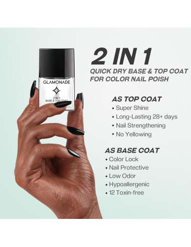 Esmalte de Uñas Base y Top Coat MRV 2 en 1 Secado Rápido