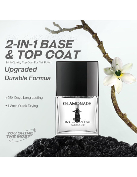 Esmalte de Uñas Base y Top Coat MRV 2 en 1 Secado Rápido