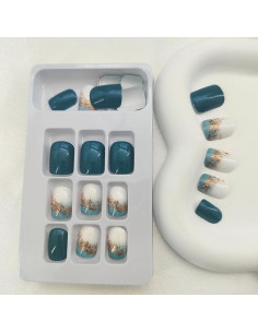 Uñas Postizas Cortas Cuadradas SRIMNUYY Azul Marino 24 Pcs 2