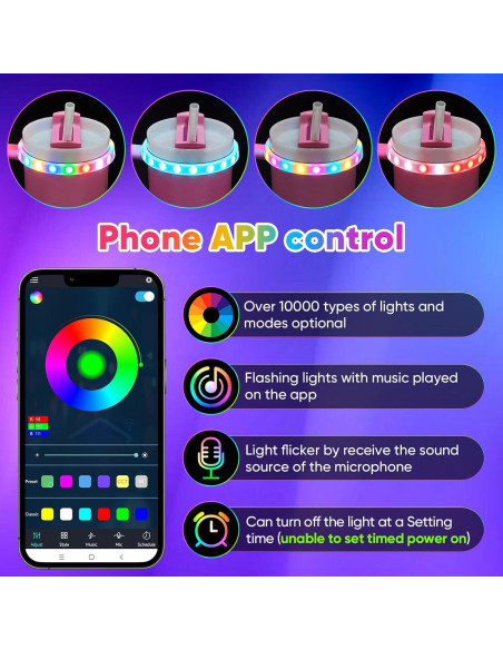 Luces LED decorativas TUNIKO para taza Stanley 40oz, control APP