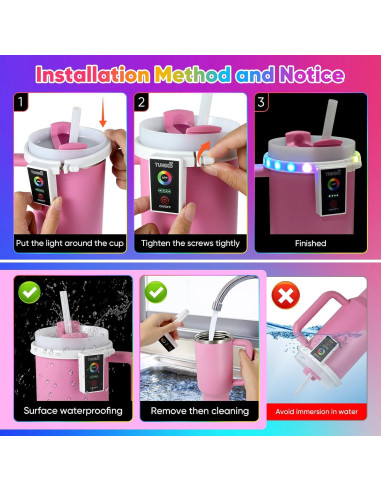 Luces LED decorativas TUNIKO para taza Stanley 40oz, control APP