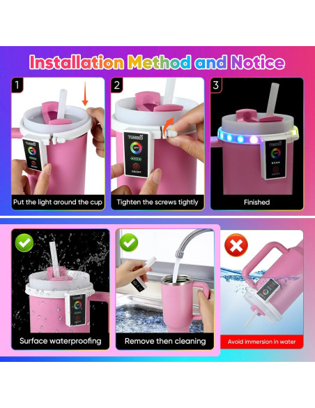 Luces LED decorativas TUNIKO para taza Stanley 40oz, control APP