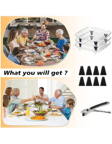 Rack Apilable de Acero Inoxidable para Freidora de Aire 21x14.5cm