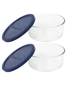 Pyrex Juego de 2 Tazones de Vidrio 4 Tazas con Tapas Azules