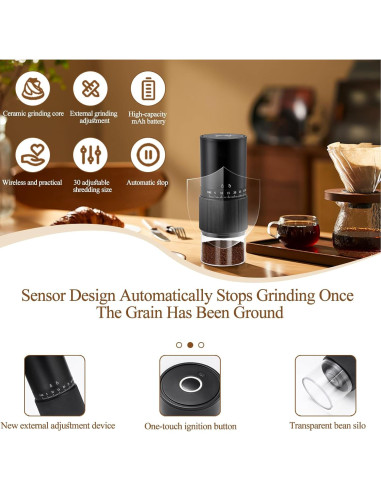 Molino de café portátil Pobugy CFT-212 recargable 30 ajustes