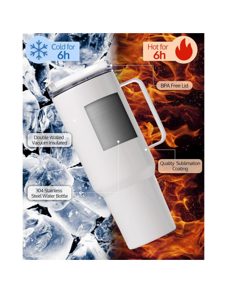 Vaso de Sublimación OFFNOVA 40oz Acero Inoxidable Blanco 4Pcs