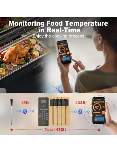 Termómetro de Carne Inalámbrico NIGOGOR 4 Probetas Bluetooth