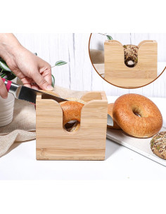 Soporte Cortador de Bagels Kamehame de Bambú 13.97x6.6x12.7cm 2