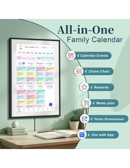 Calendario Digital de Pared BQQJDD 21.5" Pantalla Táctil 2025
