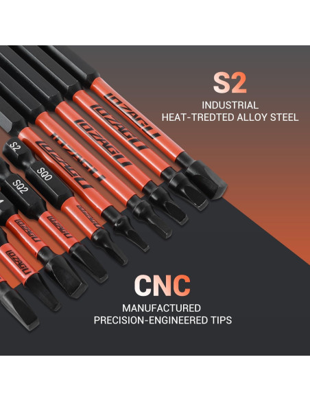 Juego de 10 Puntas Cuadradas LOZAGU de Acero S2 10.16 cm