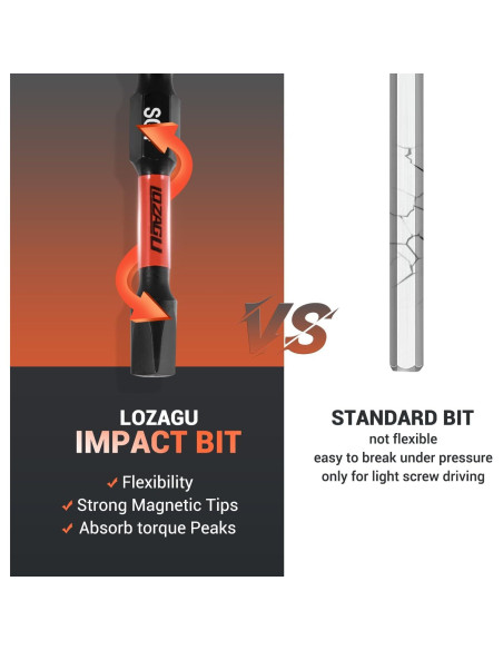 Juego de 10 Puntas Cuadradas LOZAGU de Acero S2 10.16 cm