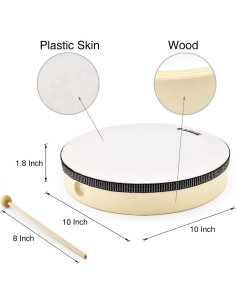 Tambor de Mano MUSICUBE 25.4 cm Madera Natural Educativo 2