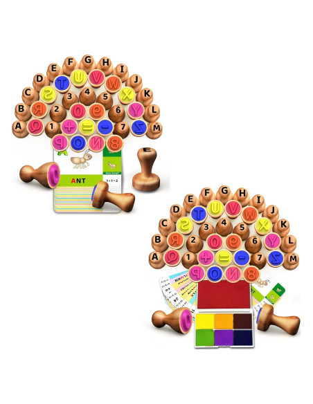 Juego de Sellos de Letras y Números de Madera UdoUto Juego de Sellos de Letras y Números de Madera UdoUto
