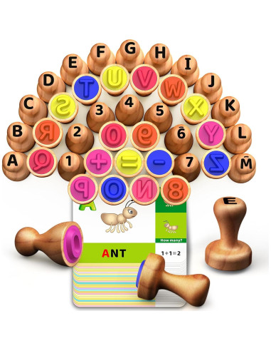 Juego de Sellos de Letras y Números de Madera UdoUto