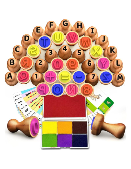 Juego de Sellos de Letras y Números de Madera UdoUto Juego de Sellos de Letras y Números de Madera UdoUto