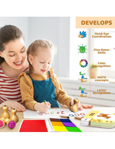 Juego de Sellos de Letras y Números de Madera UdoUto