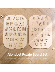 Conjunto de Tablero de Alfabeto de Madera IEATFO - Letras Mayúsculas y Minúsculas 2