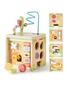 Cubo de Actividad de Madera ROBOTIME 9 en 1 para Niños 1-3 Años
