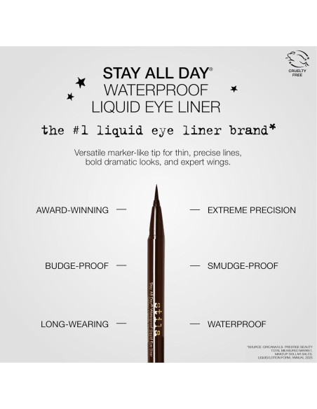 Delineador de Ojos Líquido Impermeable Stila 1 Cuenta Marrón Oscuro