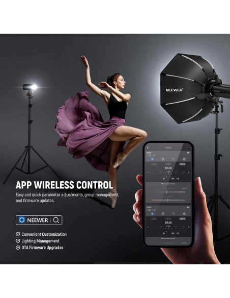 Kit de Luz de Video LED NEEWER AP150C 150W RGB con Flash Q200