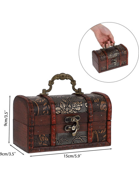 Cofre del Tesoro Vintage ELLDOO - Caja de Almacenamiento Madera 15x9x9 cm Cofre del Tesoro Vintage ELLDOO - Caja de Almacenamiento Madera 15x9x9 cm