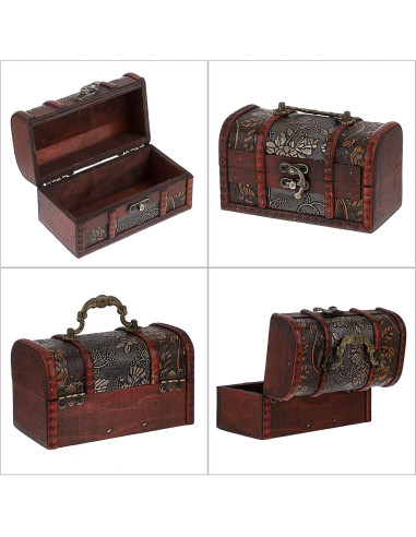 Cofre del Tesoro Vintage ELLDOO - Caja de Almacenamiento Madera 15x9x9 cm