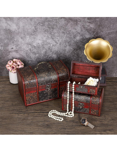 Cofre del Tesoro Vintage ELLDOO - Caja de Almacenamiento Madera 15x9x9 cm