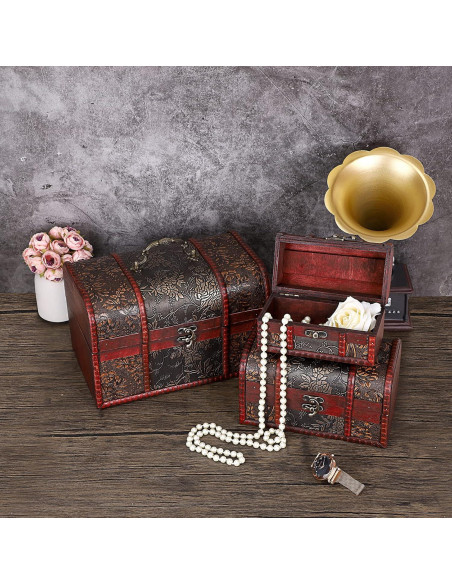 Cofre del Tesoro Vintage ELLDOO - Caja de Almacenamiento Madera 15x9x9 cm Cofre del Tesoro Vintage ELLDOO - Caja de Almacenamiento Madera 15x9x9 cm