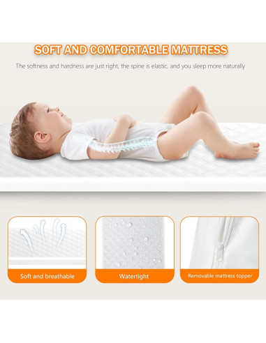 Cuna Lateral 3 en 1 Kingobabys Beige con Colchón Ajustable