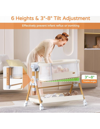 Cuna Lateral 3 en 1 Kingobabys Beige con Colchón Ajustable