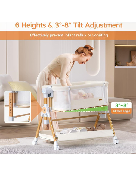 Cuna Lateral 3 en 1 Kingobabys Beige con Colchón Ajustable