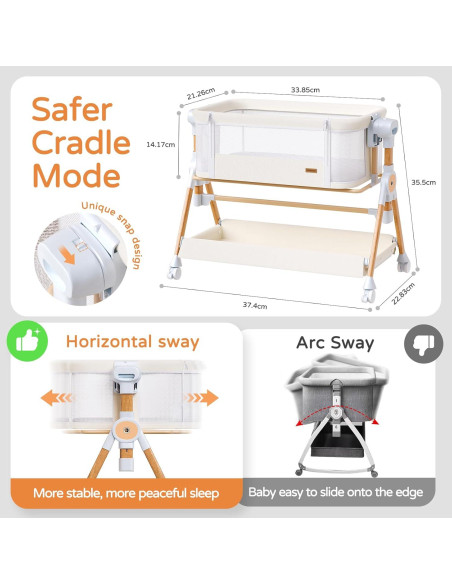 Cuna Lateral 3 en 1 Kingobabys Beige con Colchón Ajustable