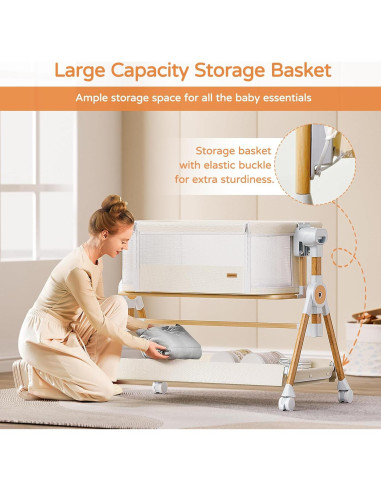 Cuna Lateral 3 en 1 Kingobabys Beige con Colchón Ajustable