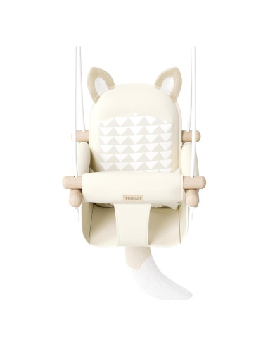 Columpio de Bebé de Madera Beige con Cinturón de Seguridad