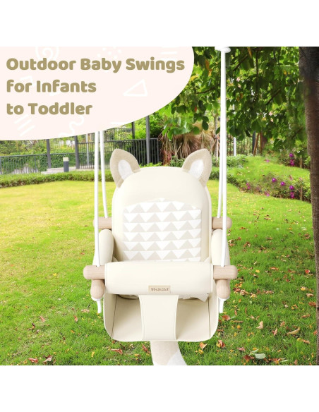 Columpio de Bebé de Madera Beige con Cinturón de Seguridad