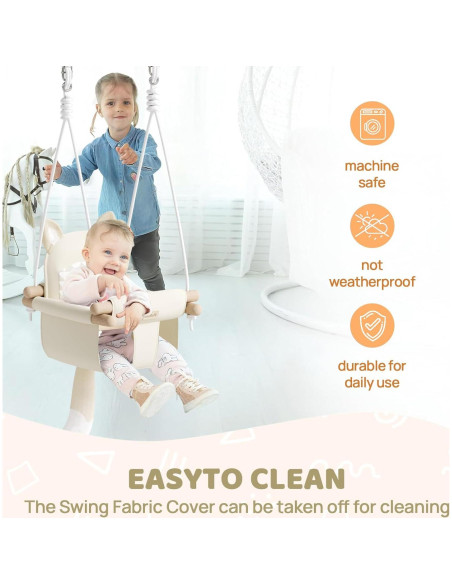 Columpio de Bebé de Madera Beige con Cinturón de Seguridad