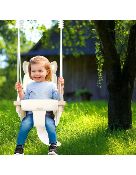 Columpio de Bebé de Madera Beige con Cinturón de Seguridad