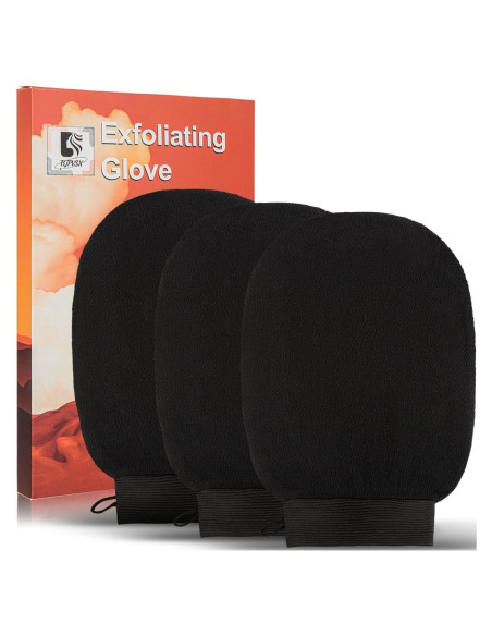 Guante Exfoliante Premium BJPVSX - 3 Piezas, Negro