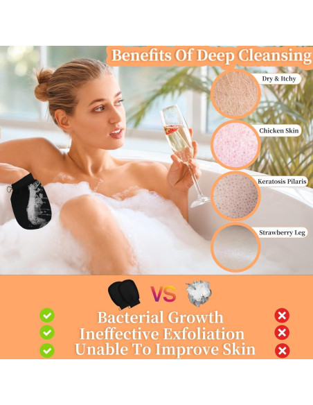 Guante Exfoliante Premium BJPVSX - 3 Piezas, Negro