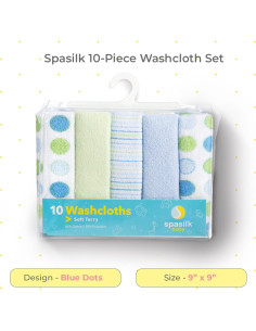 Conjunto de Toallitas de Baño Spasilk 10 Piezas Puntos Azules 2