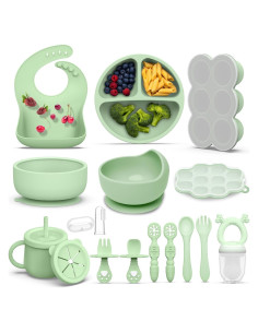 Set de Alimentación de Silicona para Bebés 16 Piezas Verde