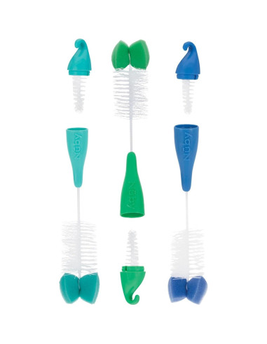 Cepillo para Botellas y Tetinas Nuby 3 Piezas con Punta de Esponja
