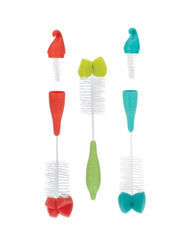 Cepillo para Botellas y Tetinas Nuby 3 Piezas con Punta de Esponja