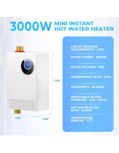 Calentador de Agua Instantáneo Eléctrico DOYXC 3000W 110V Bajo Fregadero 2