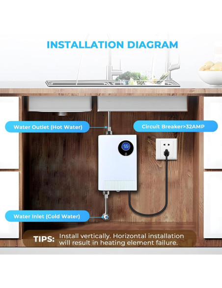 Calentador de Agua Instantáneo Eléctrico DOYXC 3000W 110V Bajo Fregadero