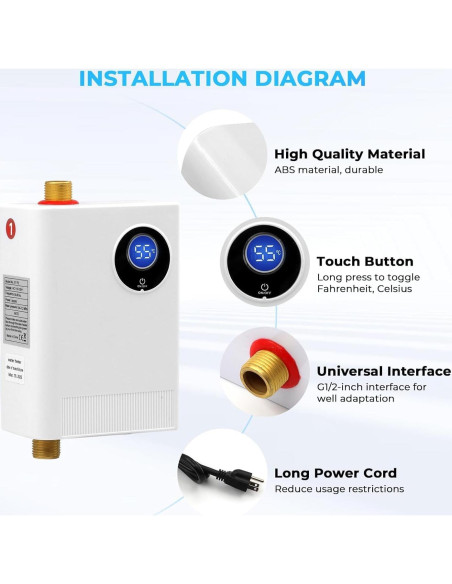 Calentador de Agua Instantáneo Eléctrico DOYXC 3000W 110V Bajo Fregadero