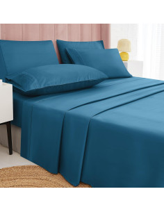 Juego de Sábanas Reina 6pcs MICORAL 60% Microfibra Azul Real 2