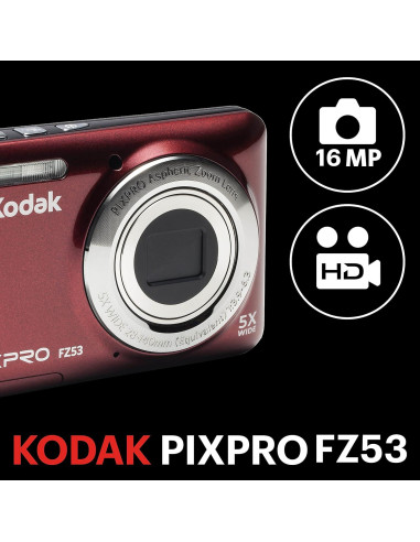Cámara Digital Kodak PIXPRO FZ53 16MP Zoom 5X Pantalla 6.86cm Rojo