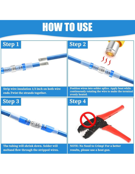 120 Conectores de Cable Termoretráctiles Camtek 26-8 AWG